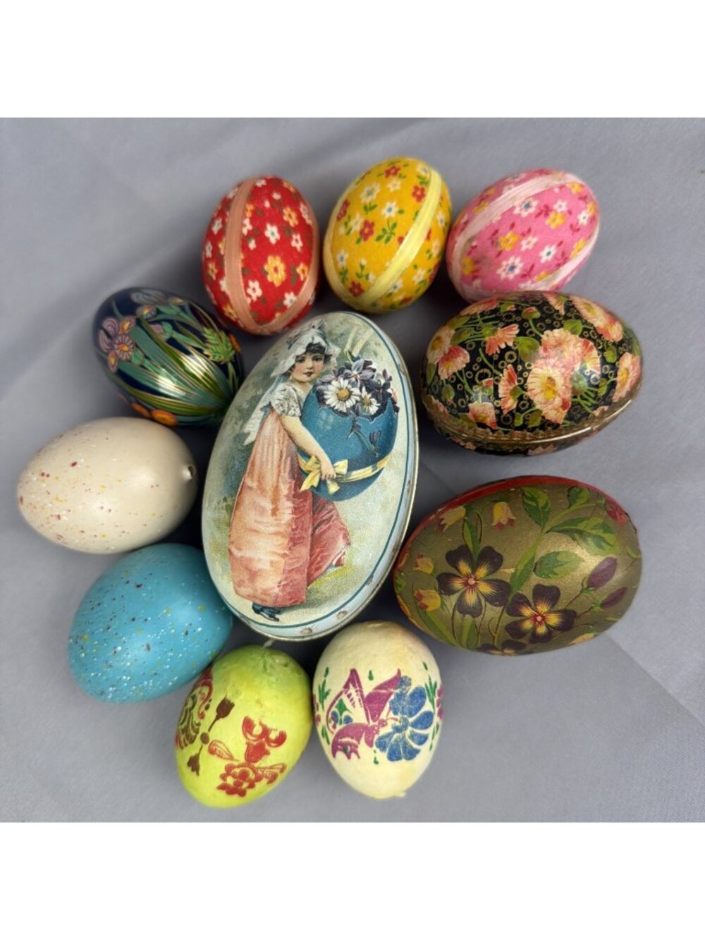 Lot 11 Vintage Easter Eggs Paper Mache Candy Tin Wood Germany UK Mixed